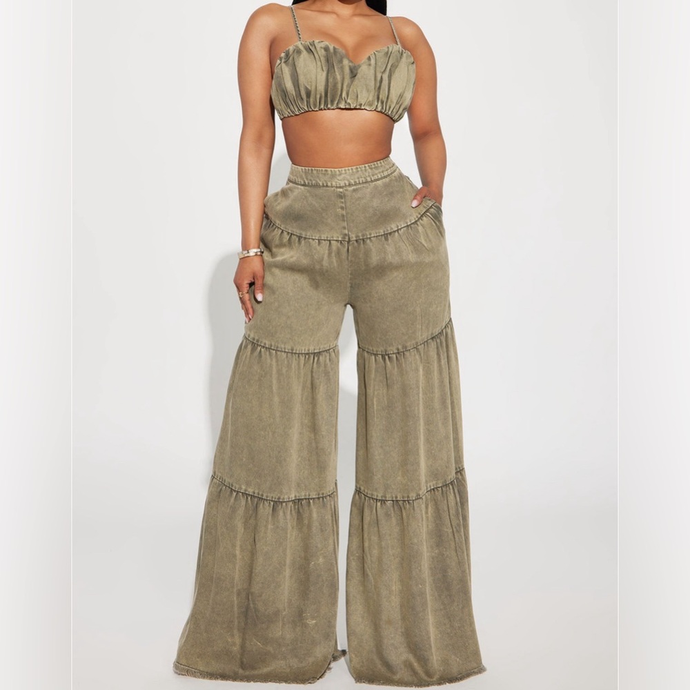 Olive Washed Pant Set